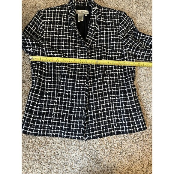 David Brooks Blazer Womens Size 10 Black White Plaid Two Buttons Fringe Classic - Picture 7 of 8